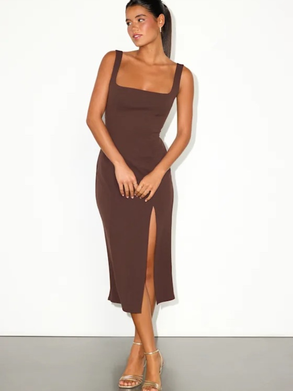 NWT Davana Dark Brown Cutout Midi Dress